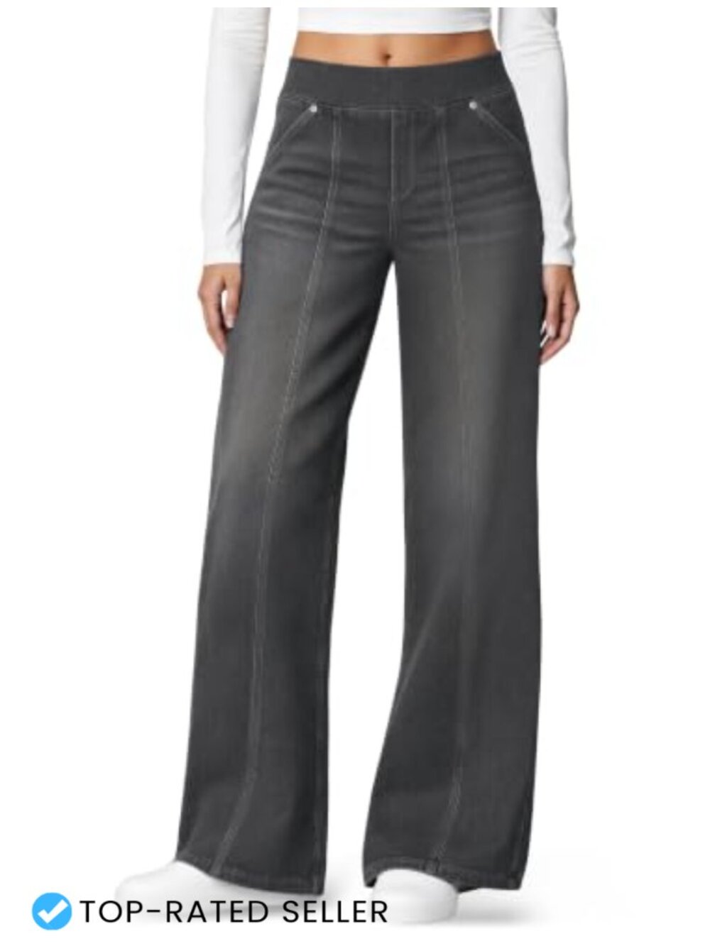 High Waisted Wide Leg Stretchy Jeans Pull On Baggy Denim Pants